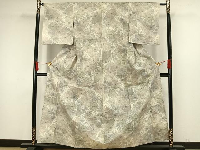 平和屋着物▽上質な紬 単衣 草花文 正絹 逸品 AAAW7702fy