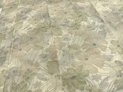 平和屋着物▽上質な紬 単衣 草花文 正絹 逸品 AAAW7702fy