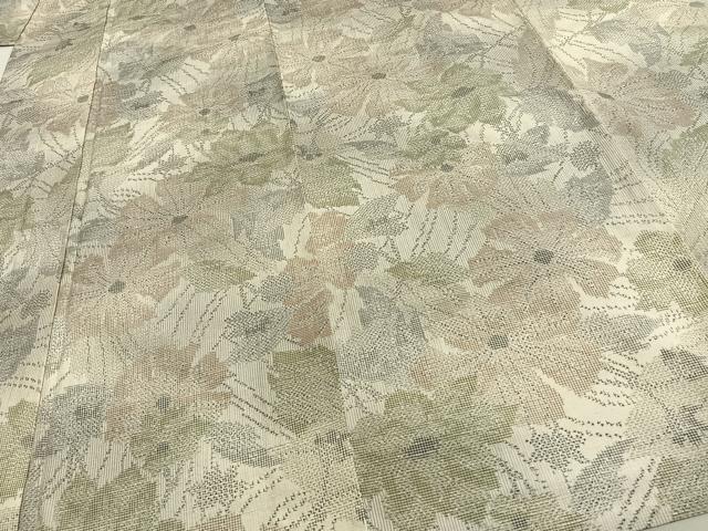 平和屋着物▽上質な紬 単衣 草花文 正絹 逸品 AAAW7702fy