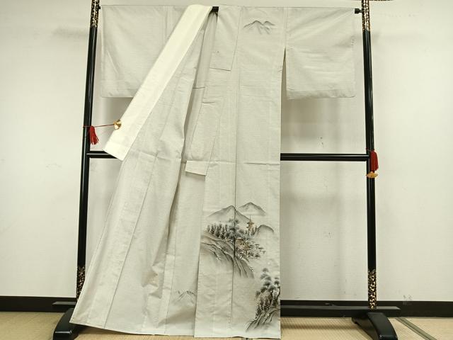 平和屋着物▽訪問着 本場染大島紬地 単衣 作家物 手描き 風景文 暈し染め 金彩 正絹 逸品 AAAW7704fy
