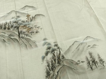 平和屋着物▽訪問着 本場染大島紬地 単衣 作家物 手描き 風景文 暈し染め 金彩 正絹 逸品 AAAW7704fy