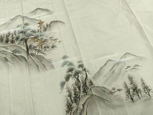 平和屋着物▽訪問着 本場染大島紬地 単衣 作家物 手描き 風景文 暈し染め 金彩 正絹 逸品 AAAW7704fy
