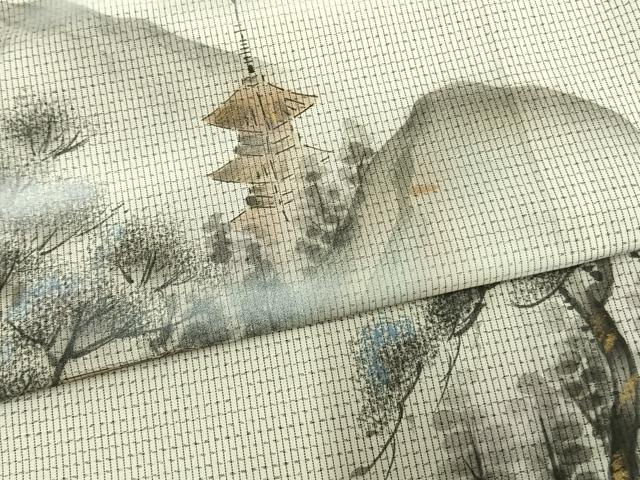 平和屋着物▽訪問着 本場染大島紬地 単衣 作家物 手描き 風景文 暈し染め 金彩 正絹 逸品 AAAW7704fy
