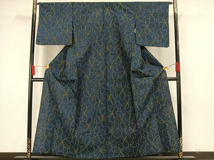 平和屋着物▽上質な紬 単衣 花づくし 正絹 逸品 未使用 AAAW7705fy