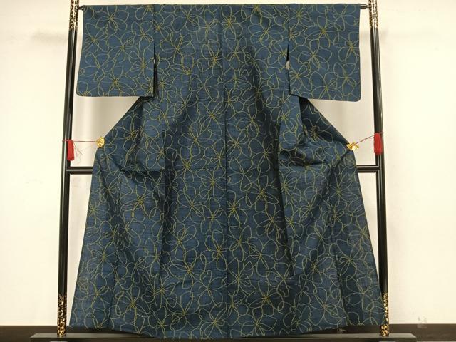 平和屋着物▽上質な紬 単衣 花づくし 正絹 逸品 未使用 AAAW7705fy