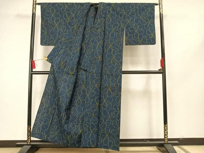 平和屋着物▽上質な紬 単衣 花づくし 正絹 逸品 未使用 AAAW7705fy