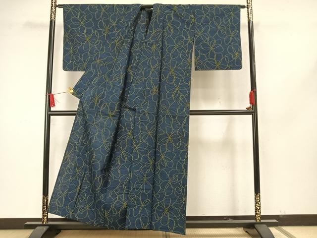 平和屋着物▽上質な紬 単衣 花づくし 正絹 逸品 未使用 AAAW7705fy