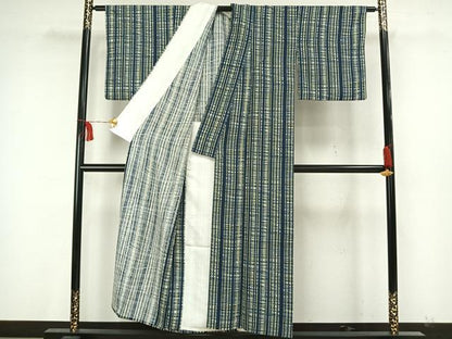 平和屋着物▽上質な小紋 単衣 縞 正絹 逸品 AAAW7707fy