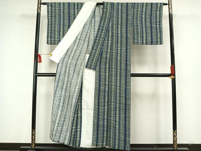 平和屋着物▽上質な小紋 単衣 縞 正絹 逸品 AAAW7707fy