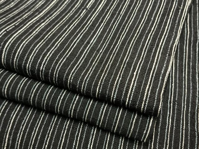 平和屋着物▽上質な紬 単衣 縞 黒地 正絹 逸品 AAAW7708fy