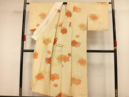 平和屋着物▽上質な小紋　単衣　草花文　地紋起こし　正絹　逸品　AAAW7709fy
