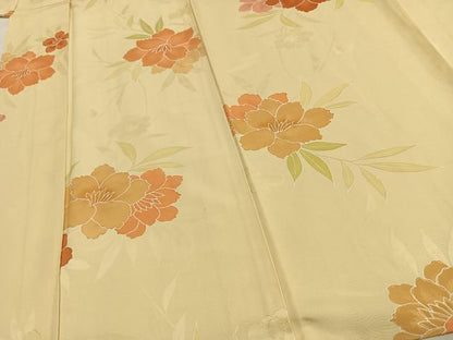 平和屋着物▽上質な小紋　単衣　草花文　地紋起こし　正絹　逸品　AAAW7709fy