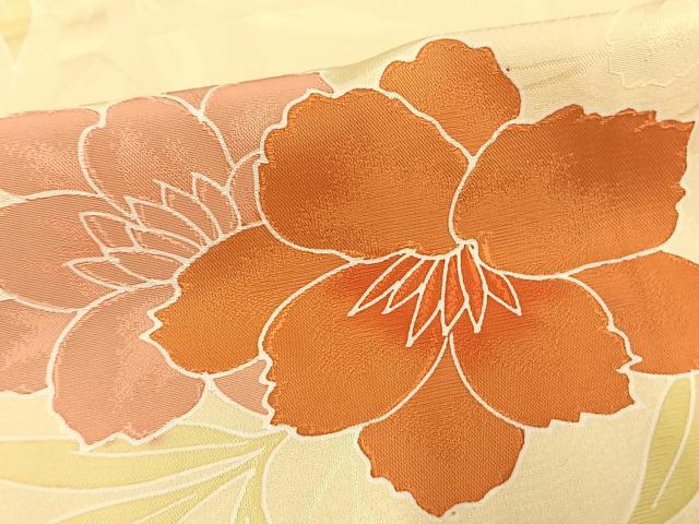 平和屋着物▽上質な小紋　単衣　草花文　地紋起こし　正絹　逸品　AAAW7709fy