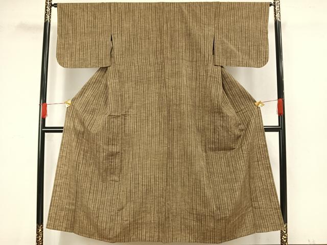 平和屋着物▽上質な紬 単衣 縞 正絹 逸品 AAAW7710fy