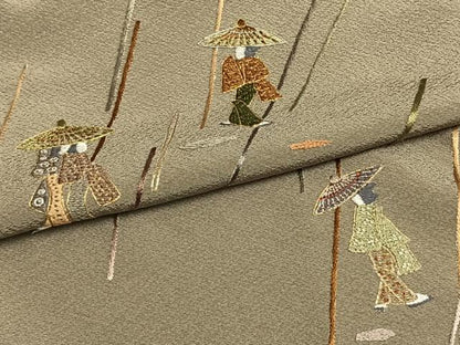 平和屋着物▽訪問着 単衣 総刺繍 人物文 金糸 正絹 逸品 AAAW7711fy