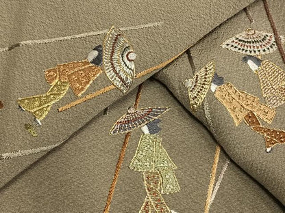 平和屋着物▽訪問着 単衣 総刺繍 人物文 金糸 正絹 逸品 AAAW7711fy