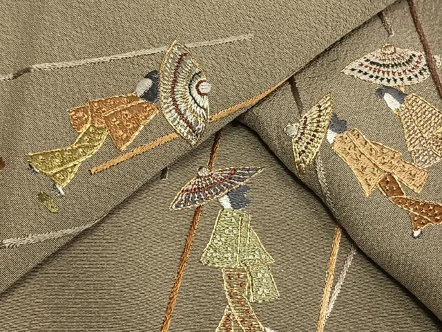 平和屋着物▽訪問着 単衣 総刺繍 人物文 金糸 正絹 逸品 AAAW7711fy