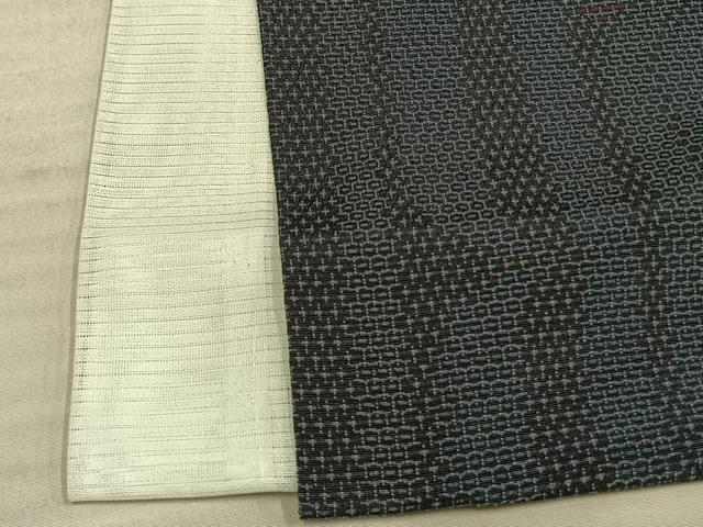 平和屋着物▽本塩沢 単衣 110亀甲 変わり縞 正絹 逸品 AAAW7712fy