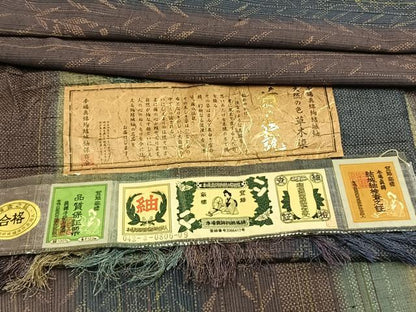 平和屋着物▽本場真綿絢結城紬　単衣　草木染　葉間道　証紙付き　正絹　逸品　AAAW7713fy