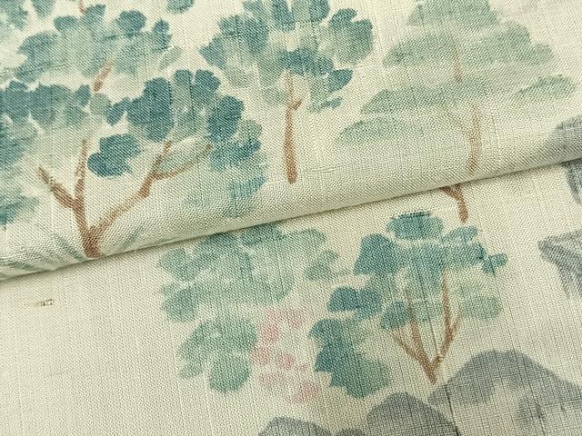 平和屋着物▽訪問着 単衣 紬地 手描き 風景文 正絹 逸品 AAAW7714fy