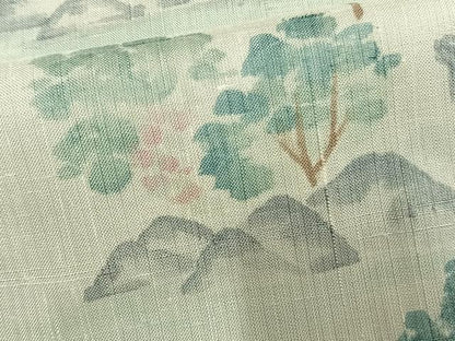 平和屋着物▽訪問着 単衣 紬地 手描き 風景文 正絹 逸品 AAAW7714fy