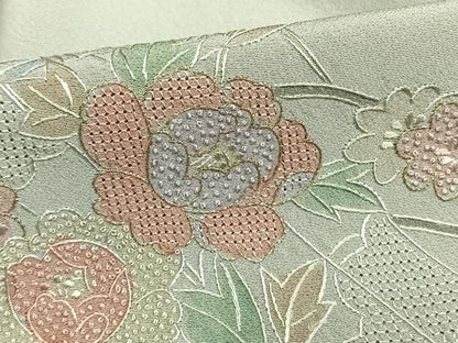 平和屋着物▽訪問着　単衣　中国三大刺繍　汕頭刺繍　スワトウ刺繍　相良刺繍　草花文　暈し染　金糸　さが美扱い　正絹　逸品　AAAW7715fy