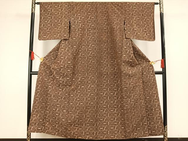 平和屋着物▽上質な紬 単衣 琉球絣文様 正絹 逸品 AAAW7716fy