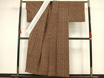 平和屋着物▽上質な紬 単衣 琉球絣文様 正絹 逸品 AAAW7716fy
