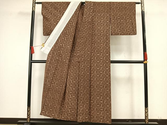 平和屋着物▽上質な紬 単衣 琉球絣文様 正絹 逸品 AAAW7716fy