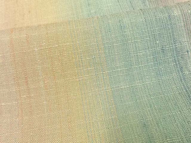 平和屋着物▽紅花紬　米沢　単衣　間道　正絹　逸品　AAAW7721fy
