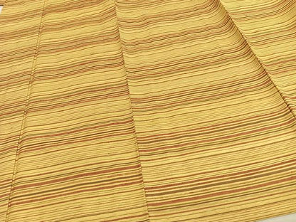 平和屋着物▽上質な紬　単衣　横縞　正絹　逸品　AAAW7722fy