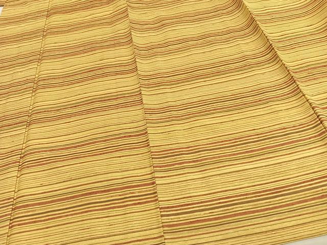平和屋着物▽上質な紬　単衣　横縞　正絹　逸品　AAAW7722fy