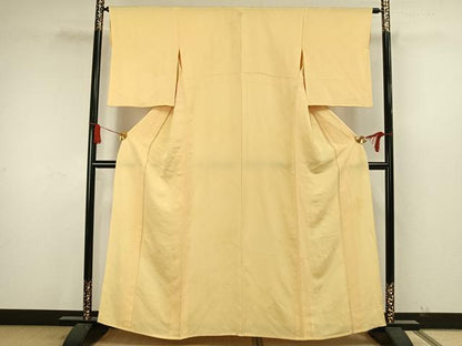 平和屋着物▽上質な色無地 単衣 菱地紋 卵色 正絹 逸品 AAAW7723fy
