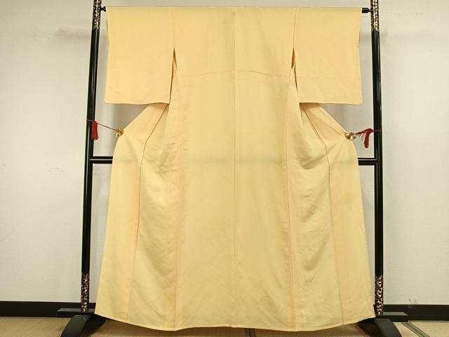 平和屋着物▽上質な色無地 単衣 菱地紋 卵色 正絹 逸品 AAAW7723fy