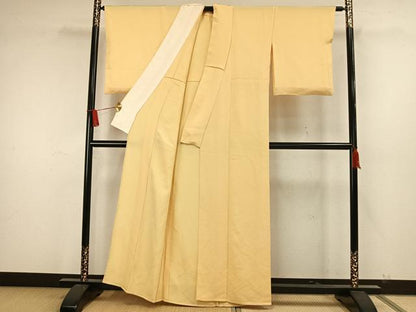 平和屋着物▽上質な色無地 単衣 菱地紋 卵色 正絹 逸品 AAAW7723fy