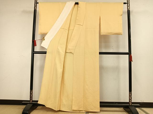平和屋着物▽上質な色無地 単衣 菱地紋 卵色 正絹 逸品 AAAW7723fy