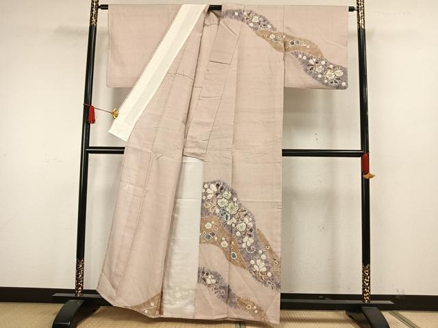 平和屋着物▽十日町 名門 滝泰謹製 訪問着 単衣 紬地 絞り 辻が花 正絹 逸品 AAAW7724fy
