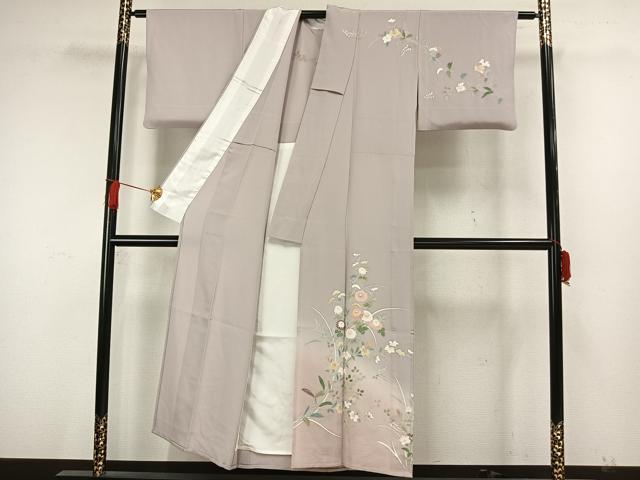 平和屋着物▽訪問着 単衣 友禅 草花文 暈し染め 正絹 逸品 AAAW7726fy