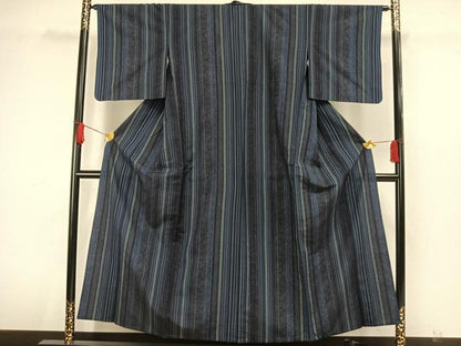 平和屋着物▽上質な紬　単衣　間道　正絹　逸品　AAAW7729fy
