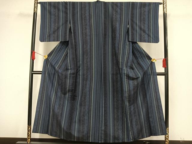平和屋着物▽上質な紬　単衣　間道　正絹　逸品　AAAW7729fy