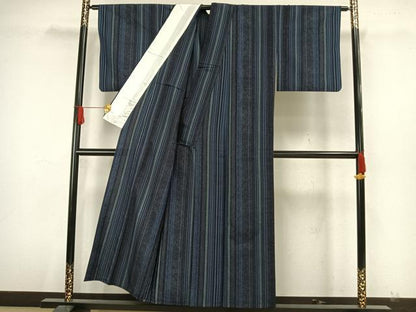 平和屋着物▽上質な紬　単衣　間道　正絹　逸品　AAAW7729fy