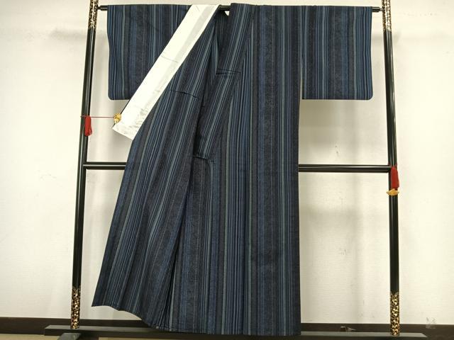 平和屋着物▽上質な紬　単衣　間道　正絹　逸品　AAAW7729fy