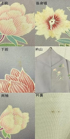 平和屋着物▽訪問着 単衣 友禅 草花文 ロング丈 正絹 逸品 AAAW7732fy