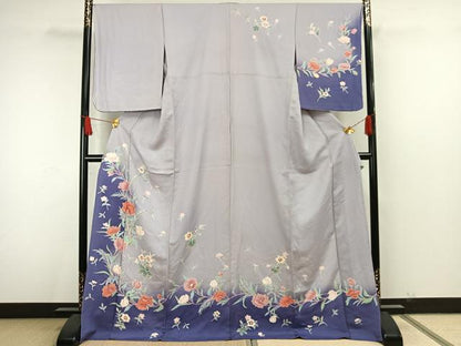 平和屋着物▽訪問着 単衣 友禅 草花文 ロング丈 正絹 逸品 AAAW7732fy