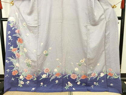 平和屋着物▽訪問着 単衣 友禅 草花文 ロング丈 正絹 逸品 AAAW7732fy