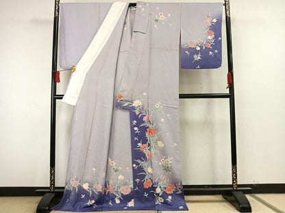 平和屋着物▽訪問着 単衣 友禅 草花文 ロング丈 正絹 逸品 AAAW7732fy