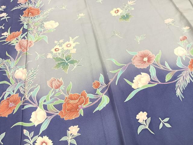 平和屋着物▽訪問着 単衣 友禅 草花文 ロング丈 正絹 逸品 AAAW7732fy