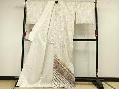 平和屋着物▽訪問着 本場染大島紬 単衣 変わり縞 ロング丈 正絹 逸品 AAAW7738fy