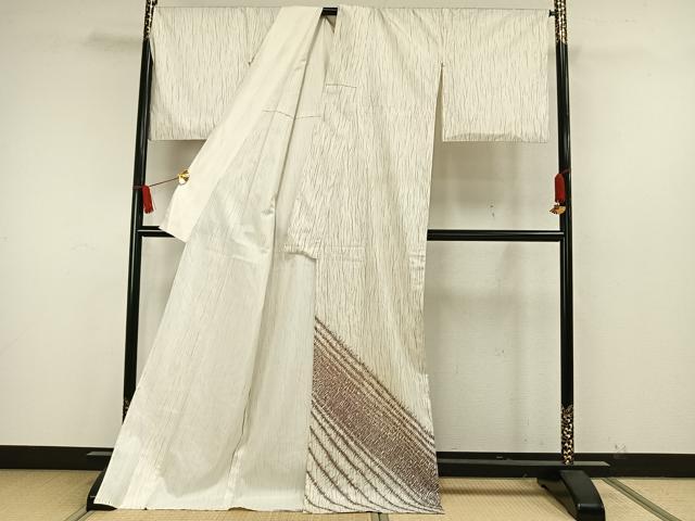 平和屋着物▽訪問着 本場染大島紬 単衣 変わり縞 ロング丈 正絹 逸品 AAAW7738fy