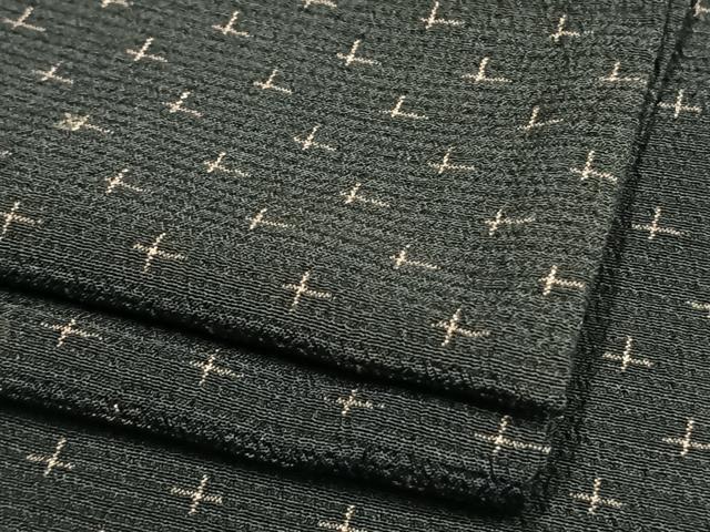 平和屋着物▽本塩沢 単衣 十字絣 黒地 正絹 逸品 AAAW7739fy